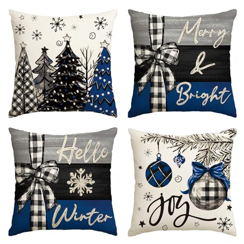 Merry Christmas Throw Pillow Covers 18 x 18 Inch Set of 4 P17107