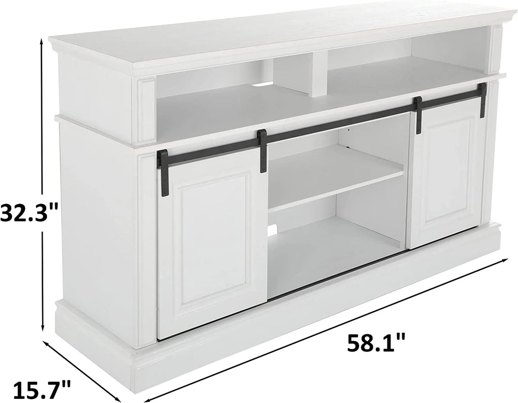 White TV Stand with Barn Door R6940