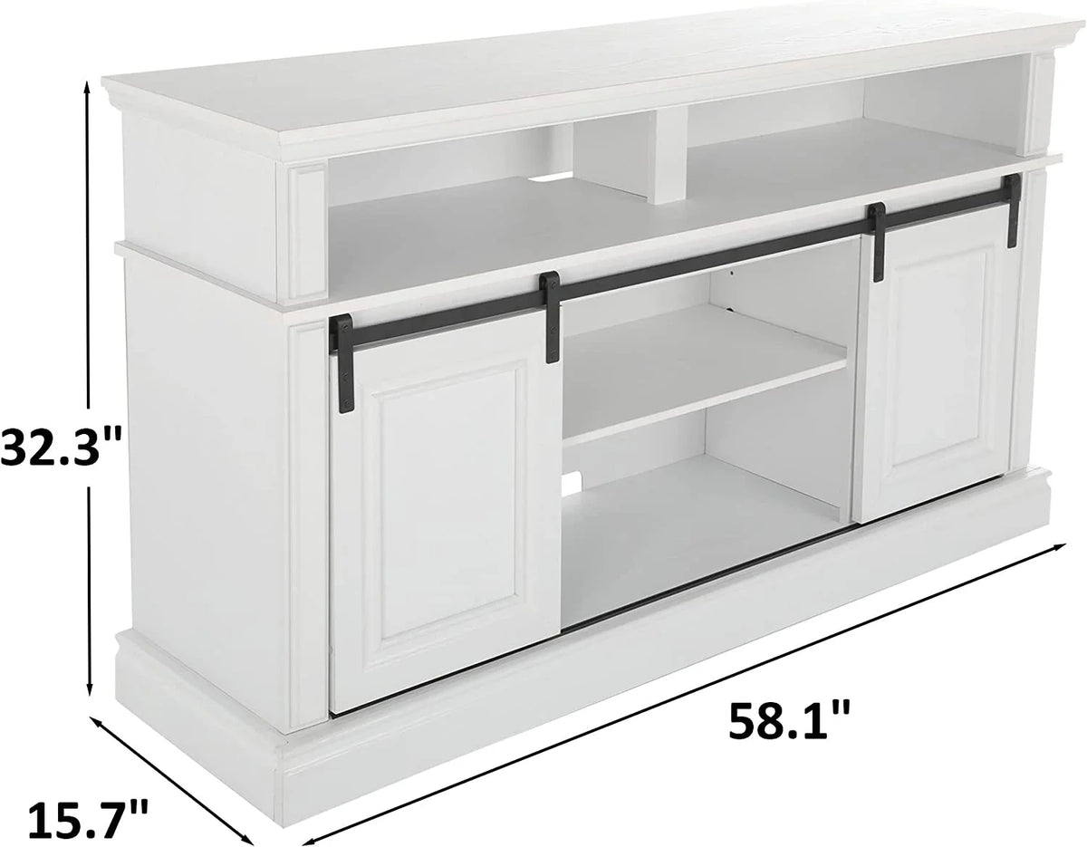 White TV Stand with Barn Door R6940