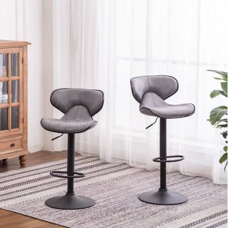 Weathered Gray Upholstery Adjustable Swivel Barstool Set of 2 S8542