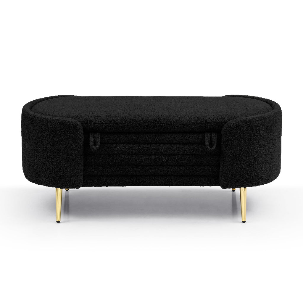 Black Sherpa Fabric Storage Bench V82058