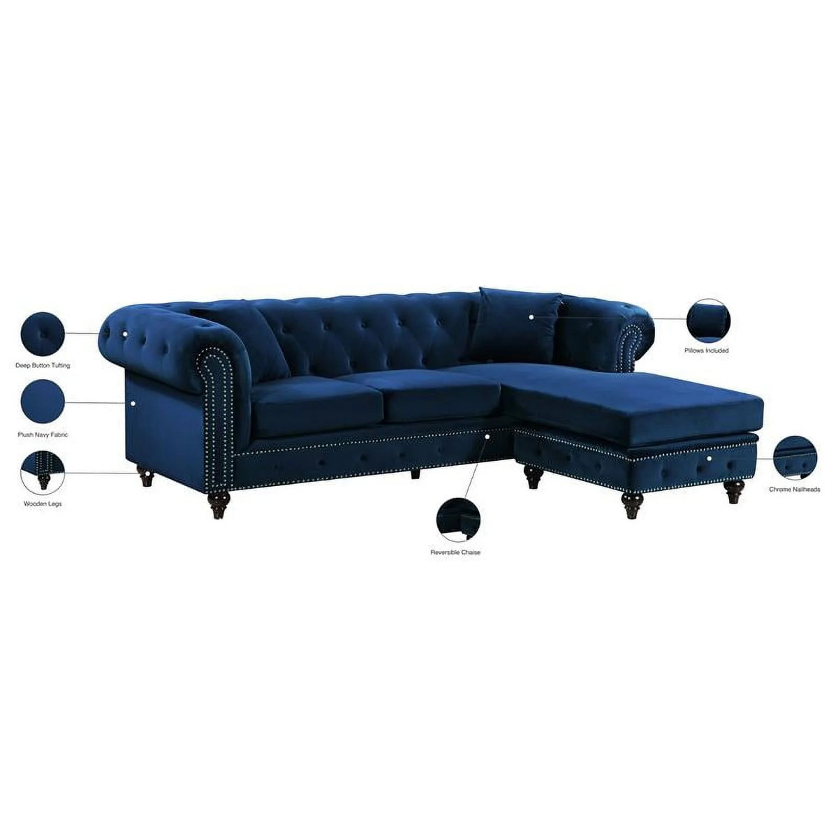 Navy Velvet Reversible Sectional O423291