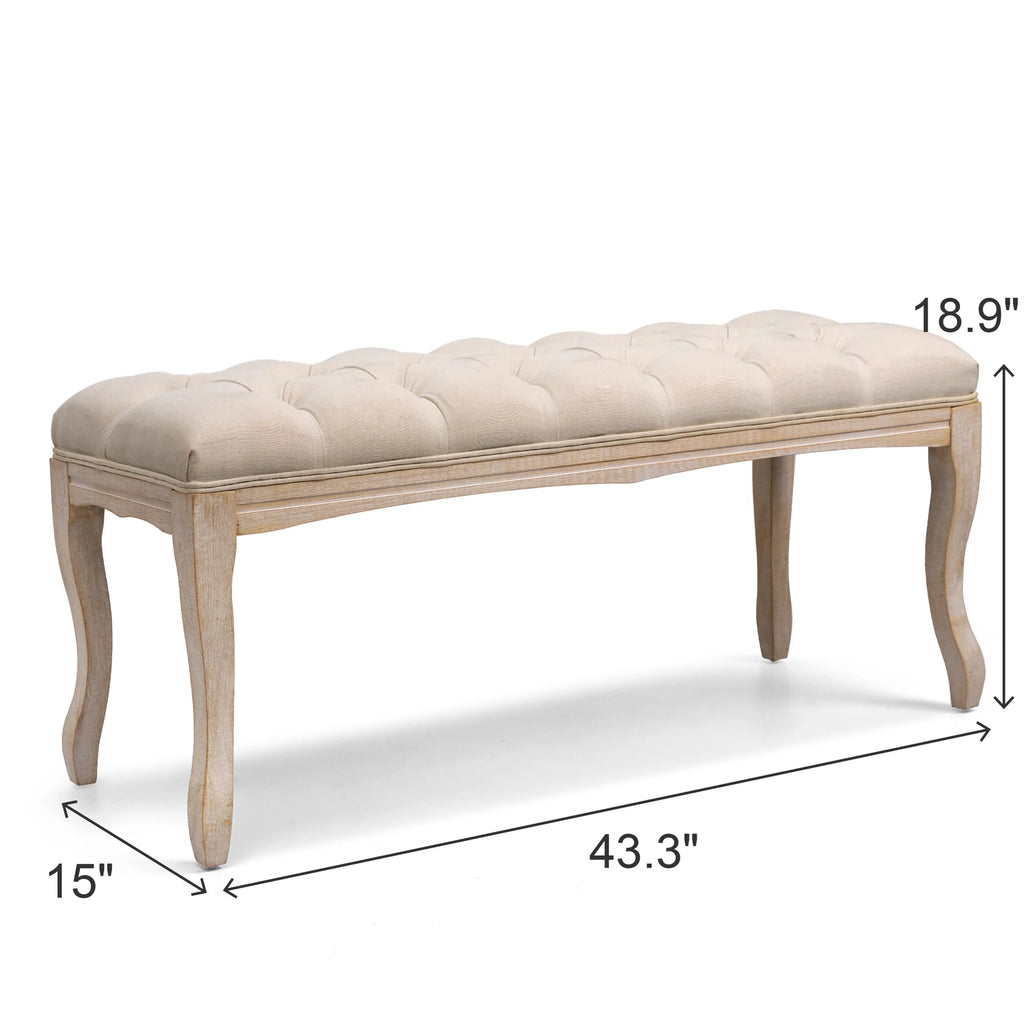 Beige Upholstered Wood Bed Bench I33332