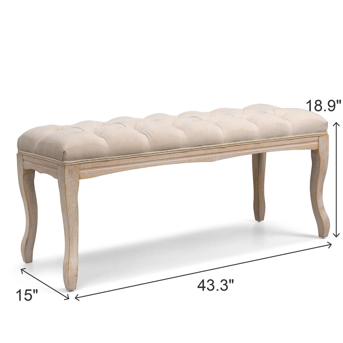 Beige Upholstered Wood Bed Bench I33332