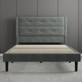Queen Black Velvet Upholstered Platform Bed Frame with Tufting Headboard S196