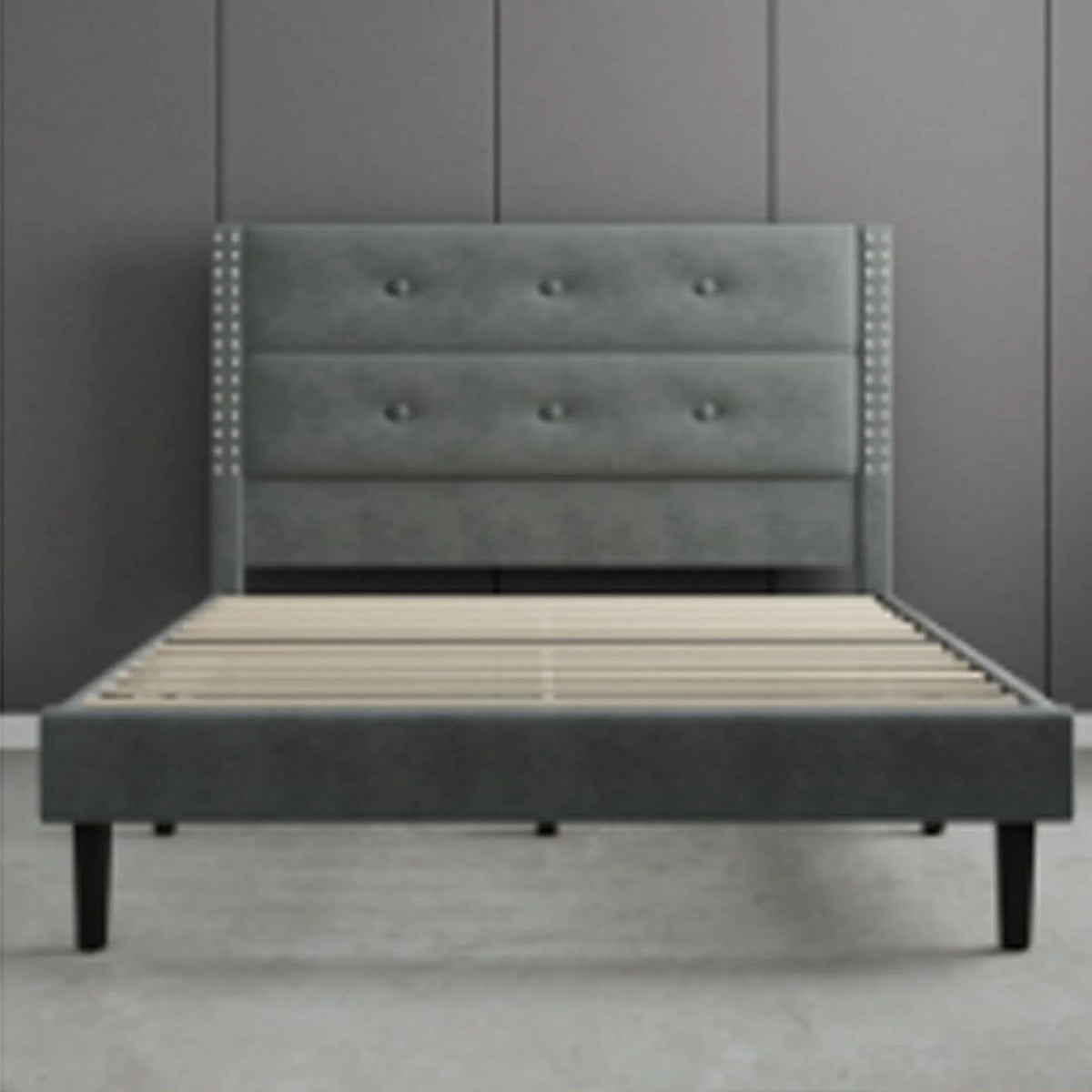 Queen Black Velvet Upholstered Platform Bed Frame with Tufting Headboard S196