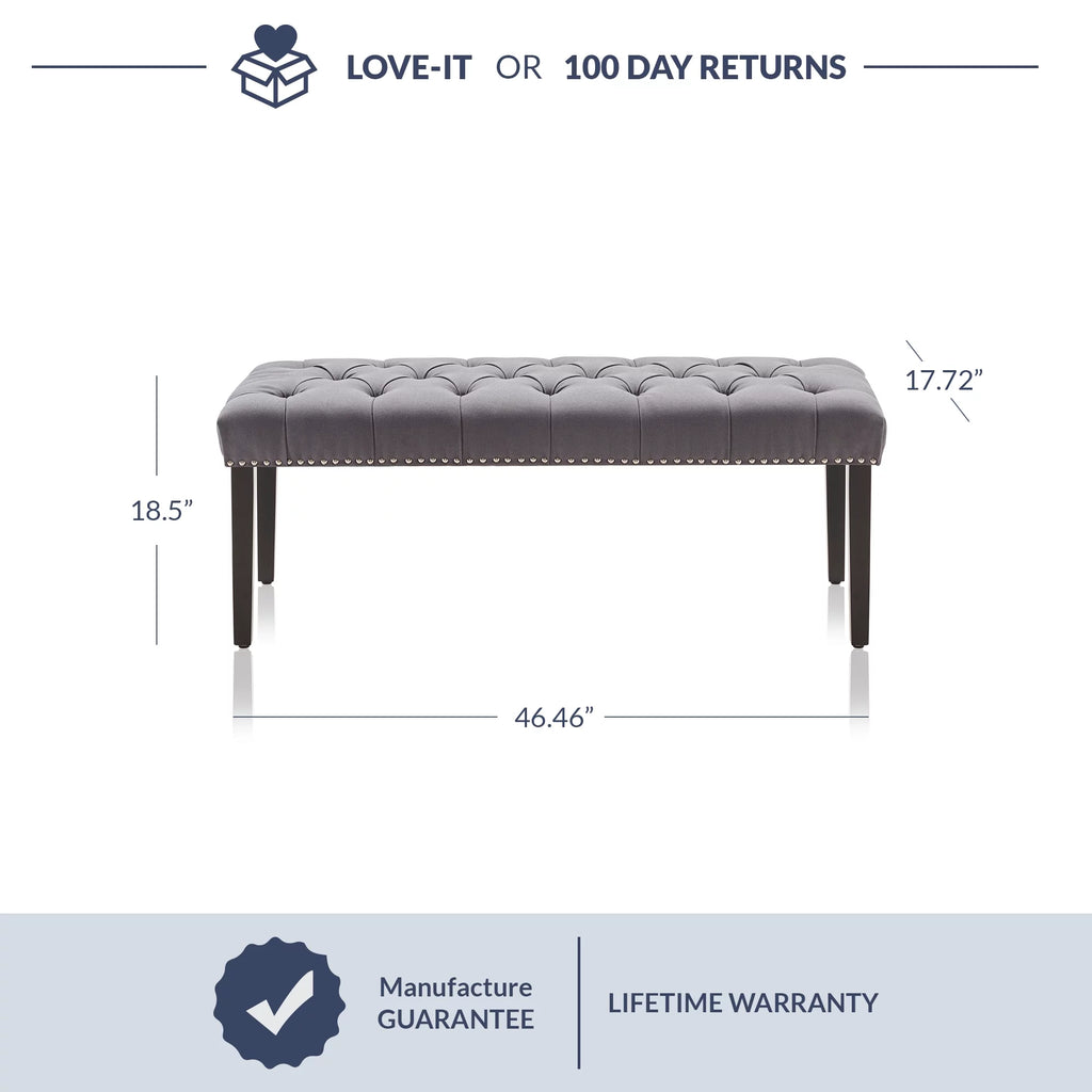Grey Linen Upholstered Ottoman Bench Q53731