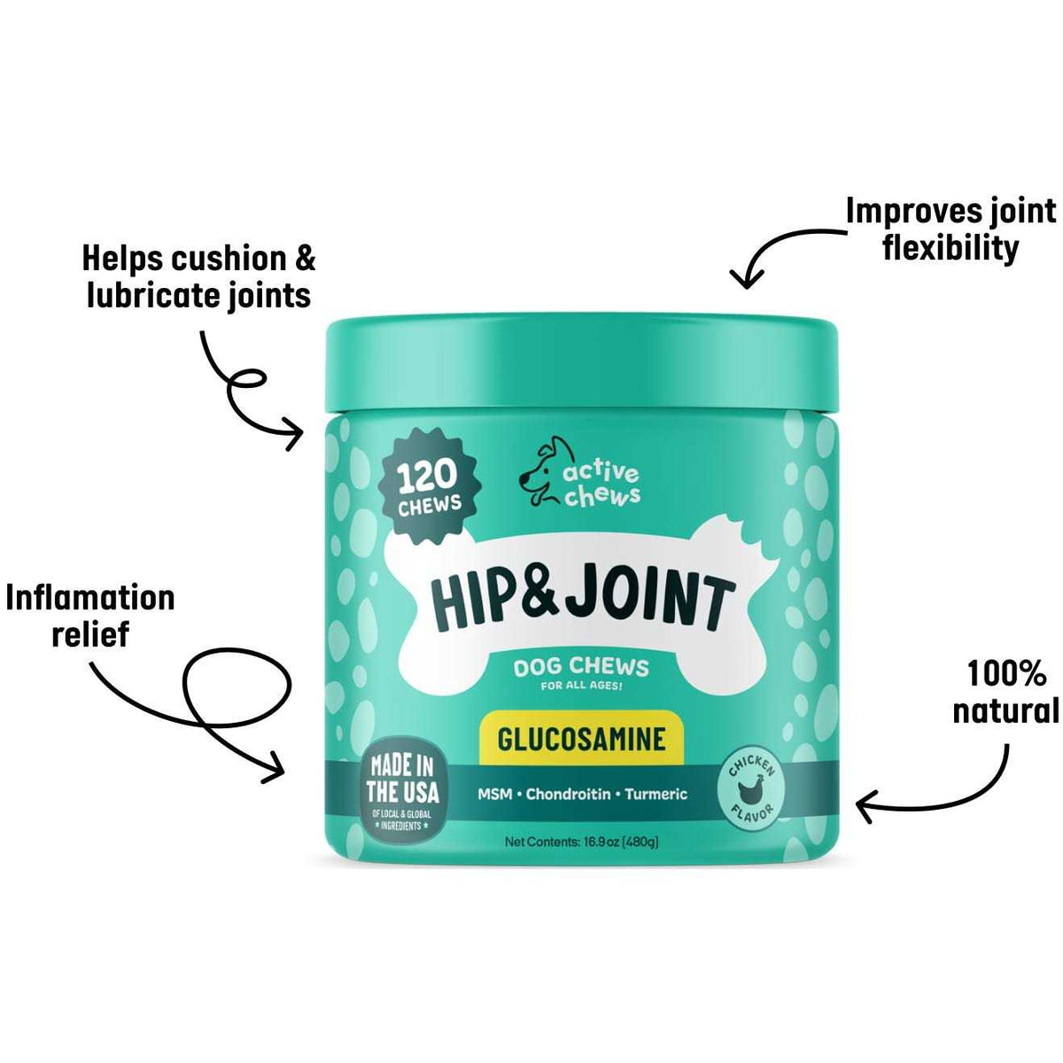 Glucosamine for Dogs Hip and Joint Supplement with Chondroitin, Turmeric, and Msm J816