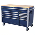 10 Drawer Mobile Workbench Tool Chest with Wood Work Top in Gloss Blue V804425