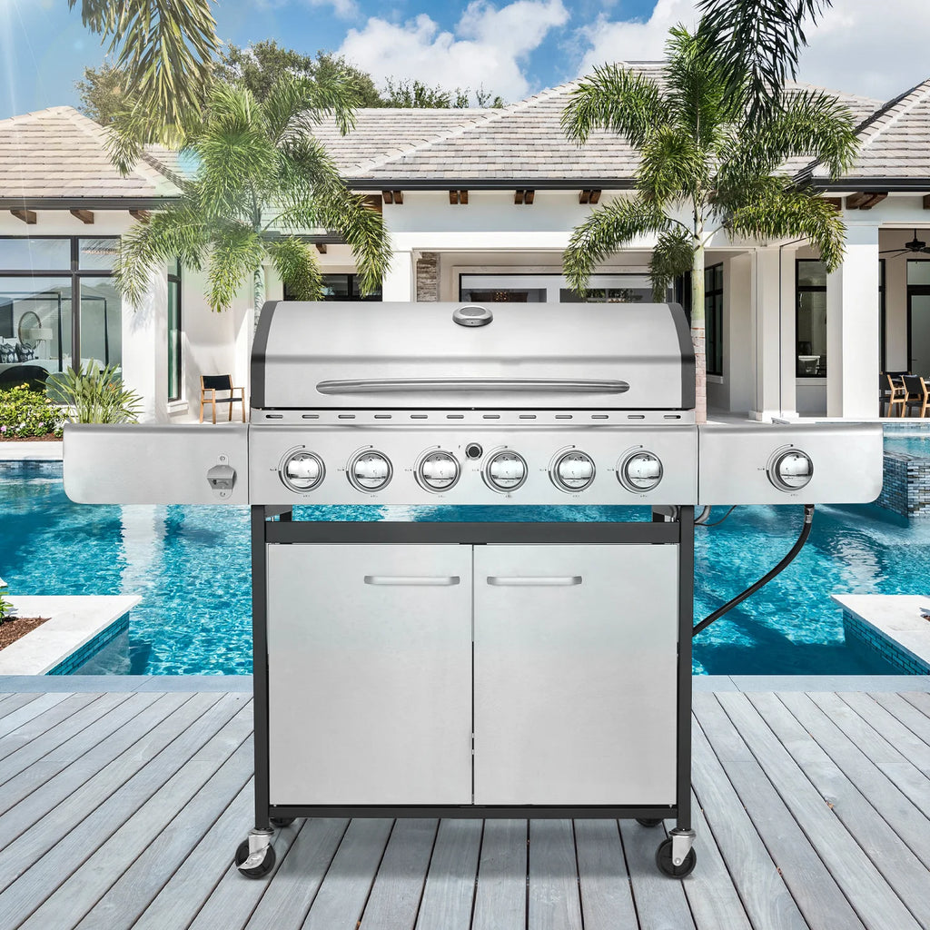 6-Burner Propane Gas Grill Stainless Steel with Side Burner U36091