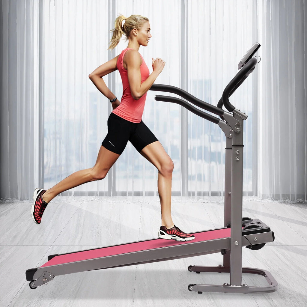 Folding Treadmill with Handrail Pink J9400