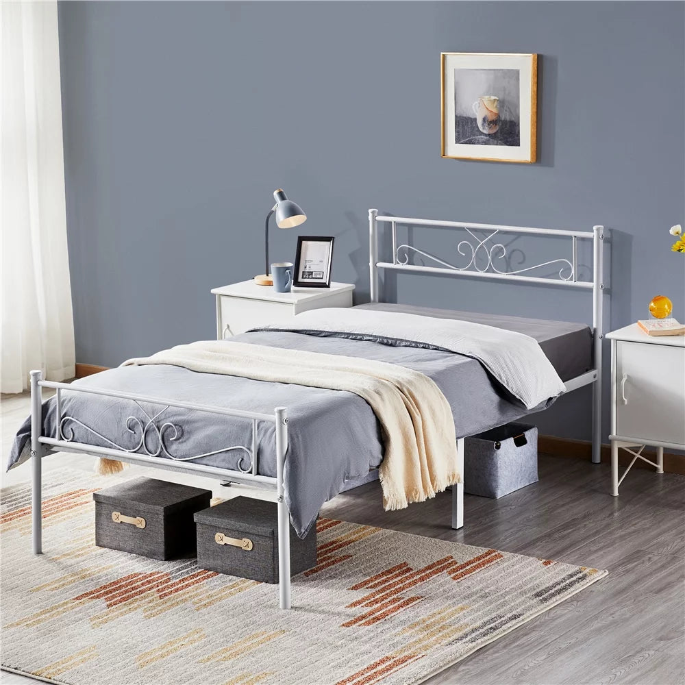 Twin Size Black Metal Platform Bed Frame with Headboard and Footboard O1981