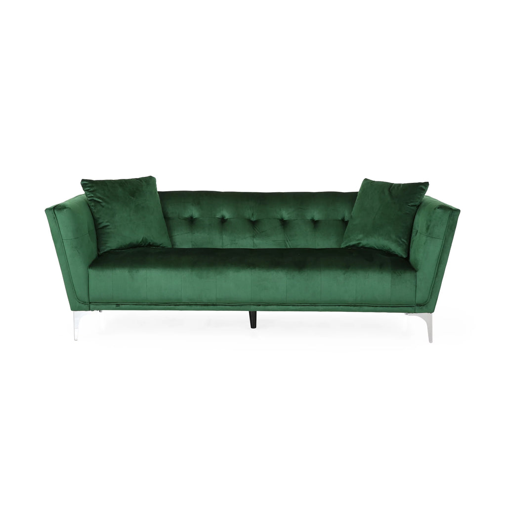 Modern Glam Velvet Tufted 3 Seater Sofa with Accent Pillows R250544