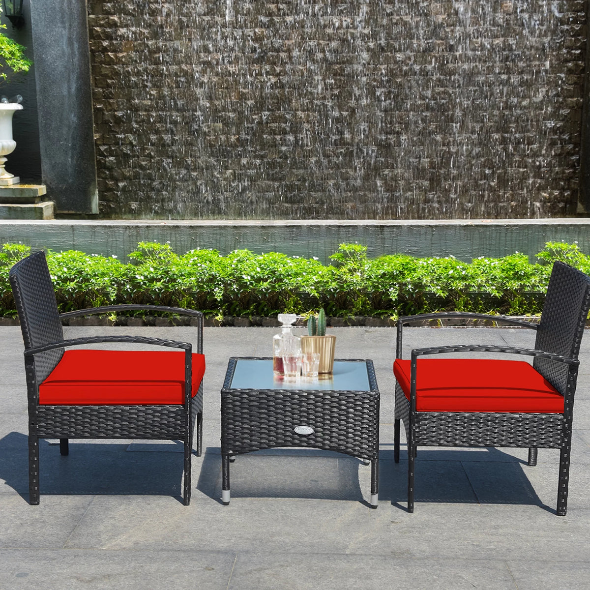 3 PCS Patio Wicker Rattan Furniture Set with Cushion L3053