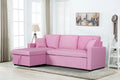 Pink Linen Fabric Reversible Sleeper Sectional Sofa with Storage Chaise B46648