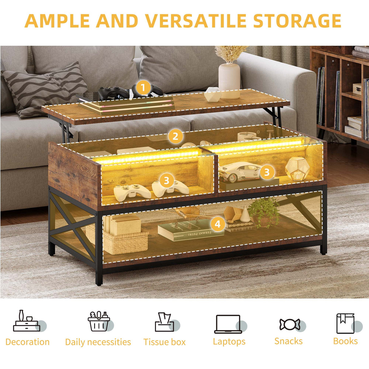 Lift Top Coffee Table with LED Lights M6699