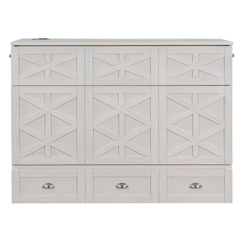Full Size Murphy Bed with Storage Drawer and USB Charging Station W4275