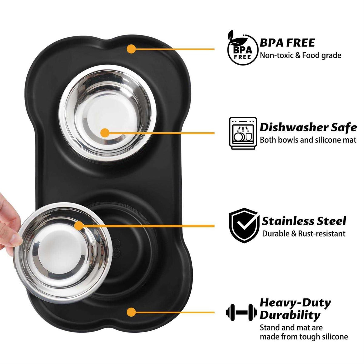 2 Stainless Steel Dog Bowl with Non-Skid Silicone Mat and Food Scoop J70872