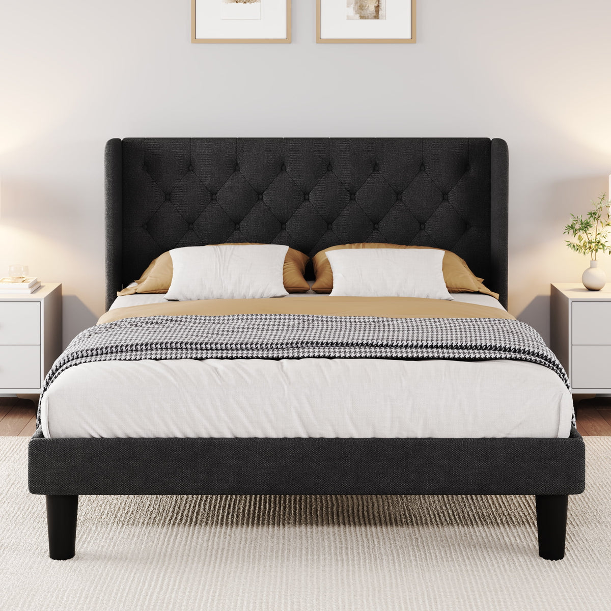 Queen Size Dark Grey Upholstered Platform Bed Frame I797