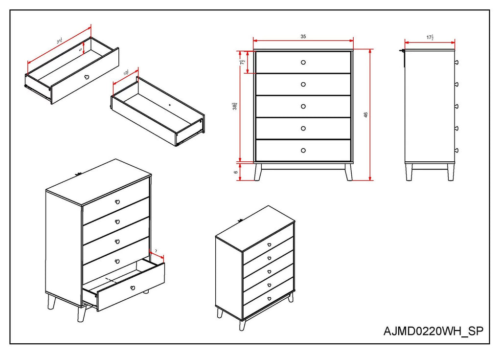 White 5-Drawer Chest A544