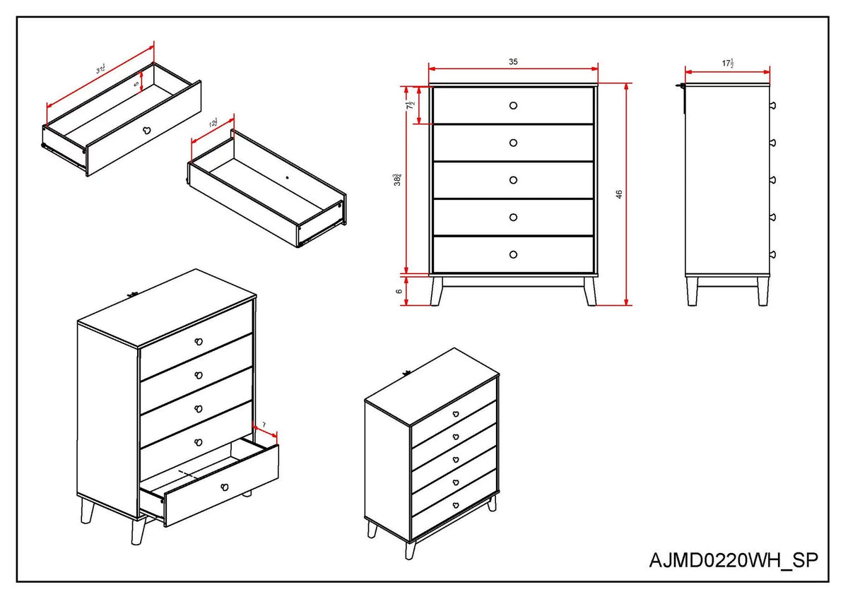 White 5-Drawer Chest A544