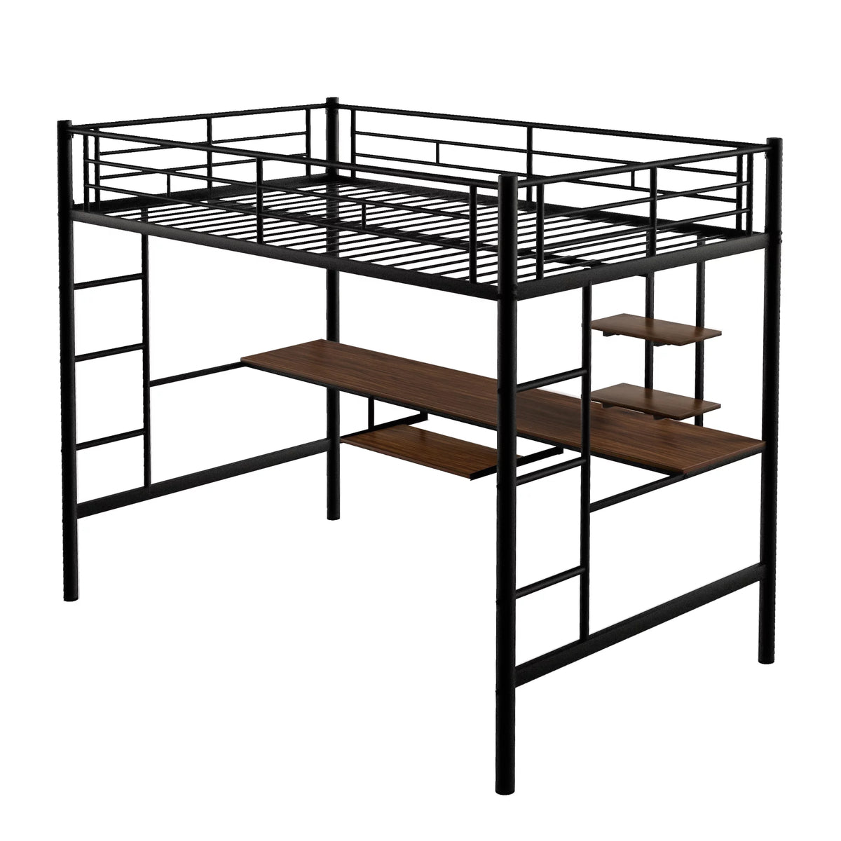 Metal Twin Size Loft Bed with Desk and Shelf T506