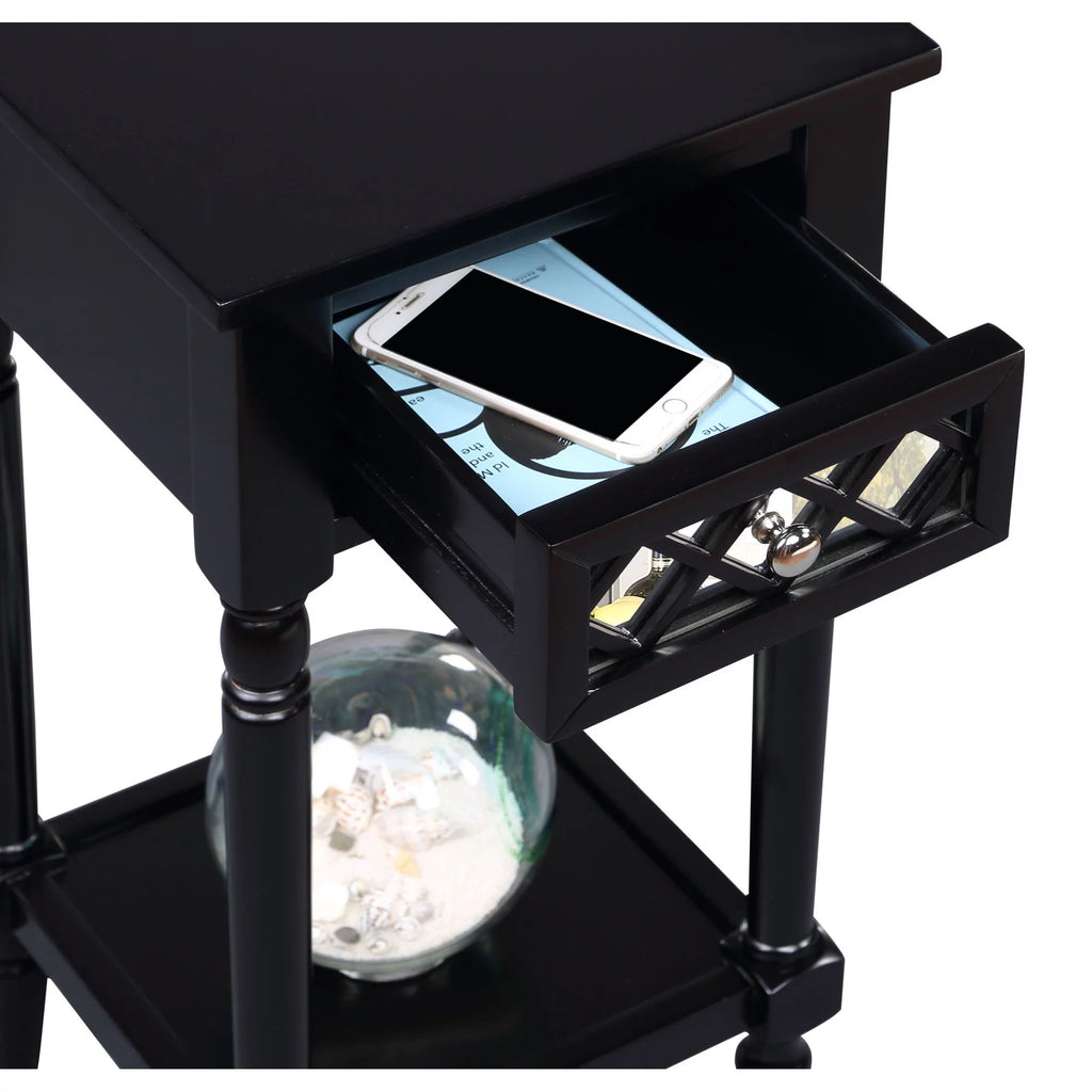 Black 1 Drawer Accent Table with Shelf R351