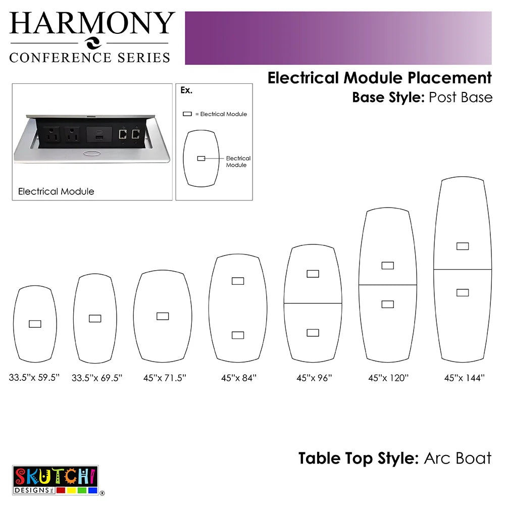 10 Person Arc Boat Conference Room Table with Power Modules I200