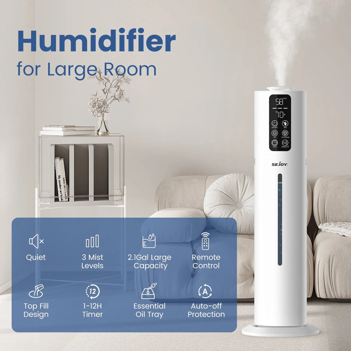 8L Top Fill Ultrasonic Floor Humidifier H787060