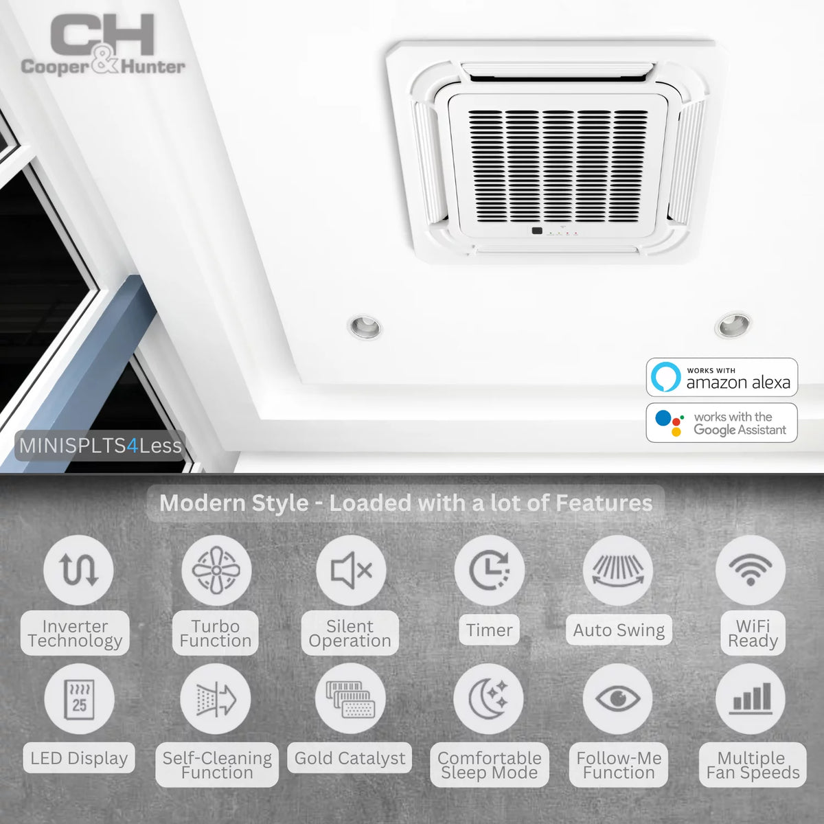 24000 BTU 230V Ceiling Cassette Mini Split Heat Pump Air Conditioner U80835