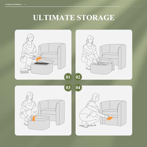 Green Velvet Accent Chair with Storage Ottoman W1062