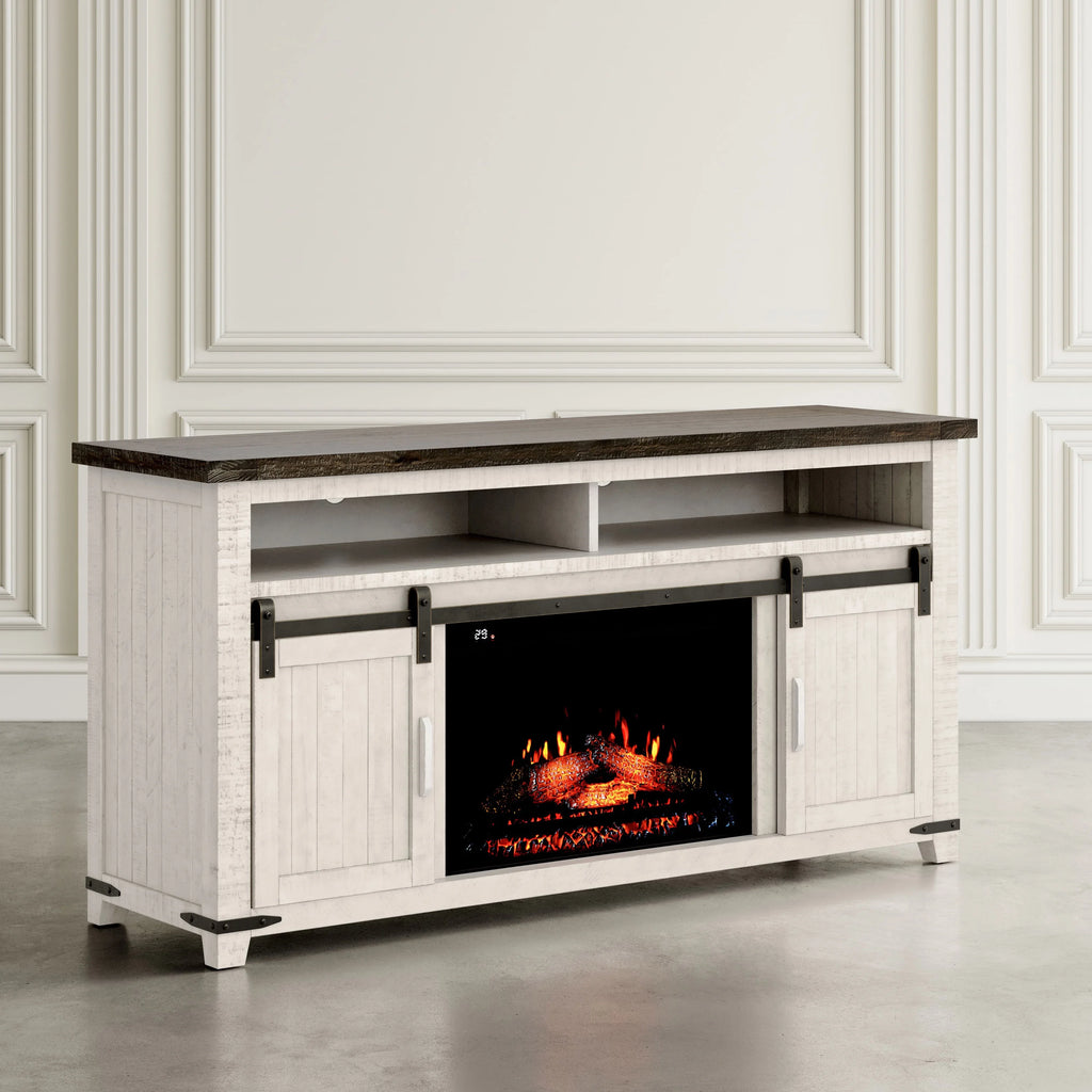 Solid Pine 64" TV Stand Console with Electric Fireplace E811