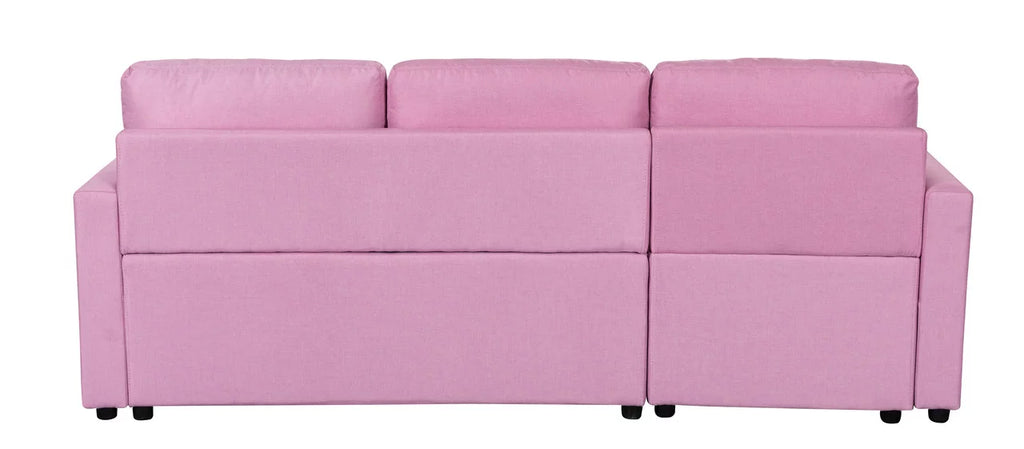 Pink Linen Fabric Reversible Sleeper Sectional Sofa with Storage Chaise B46648