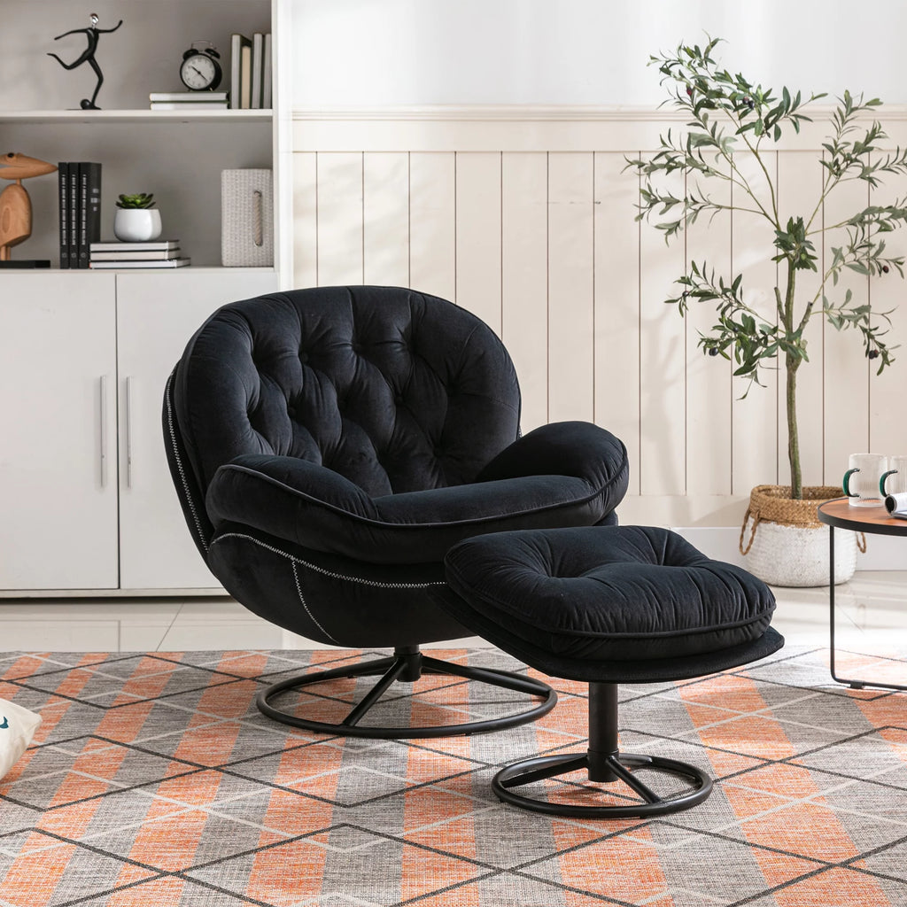Black Velvet Swivel Accent Chair with Ottoman F975