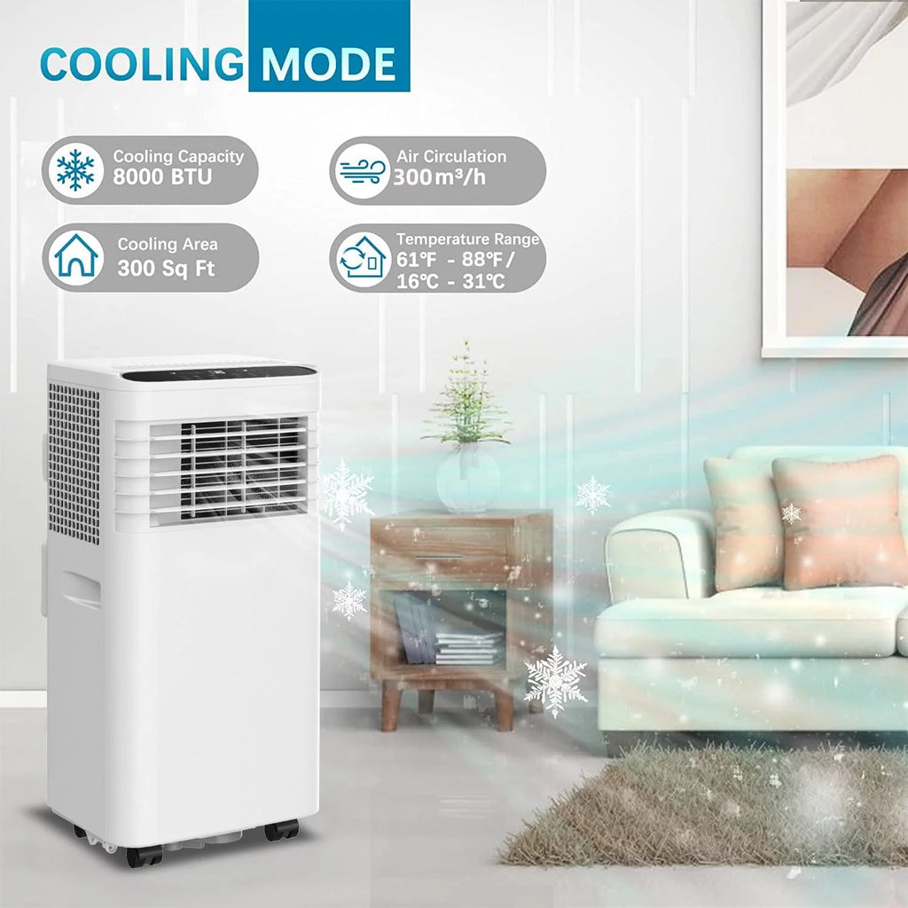 8,000 BTU Portable Air Conditioner with Remote and Window Kit, White D960