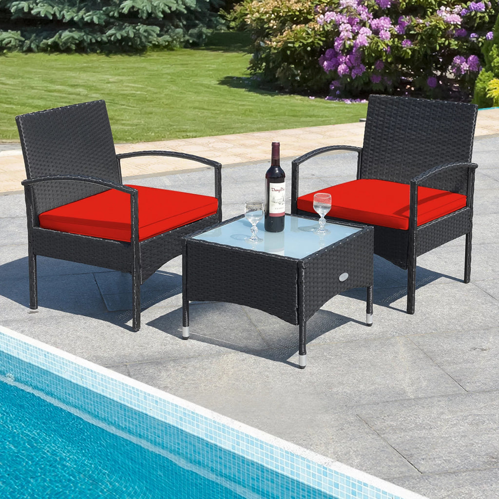 3 PCS Patio Wicker Rattan Furniture Set with Cushion L3053