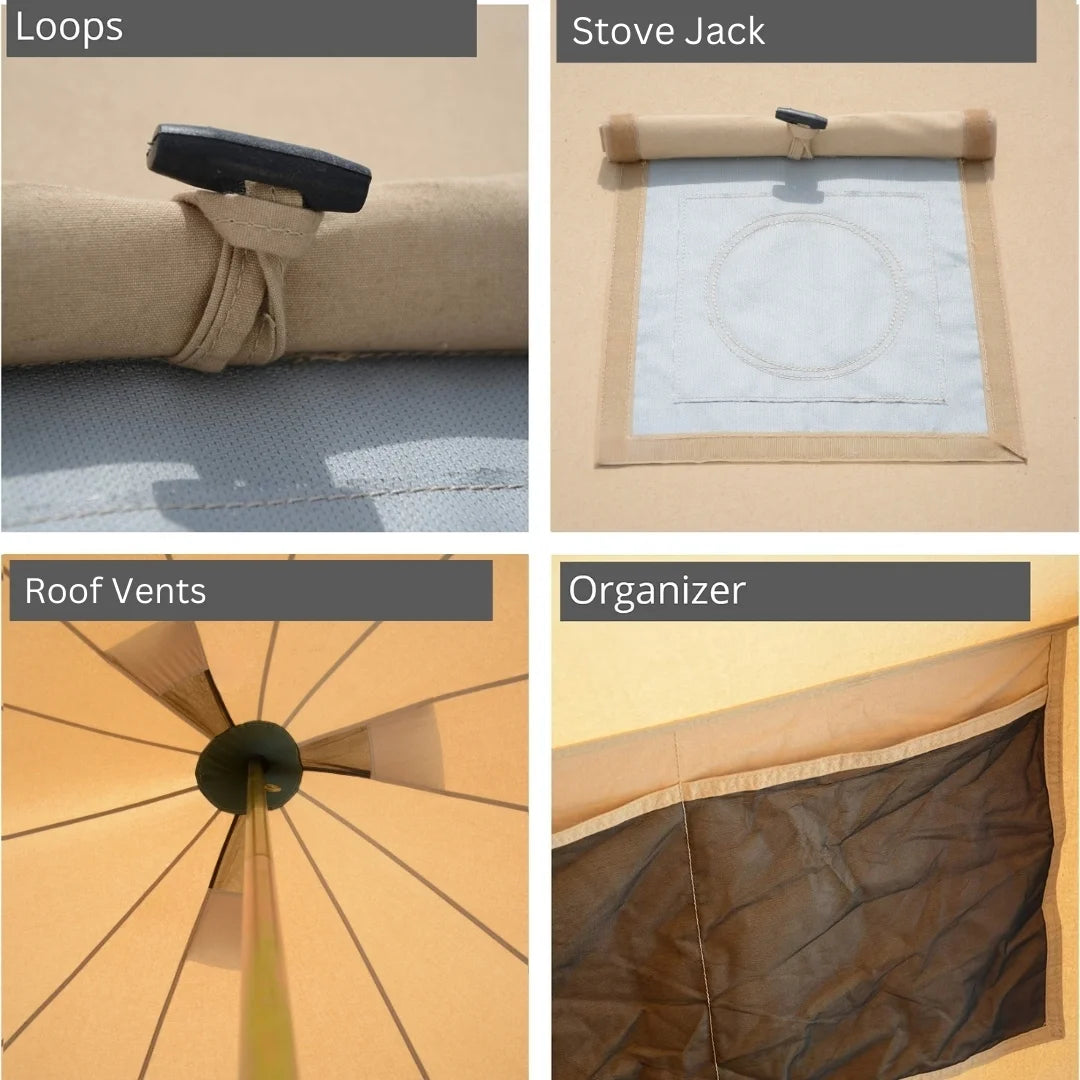 Canvas Bell Tent with Stove Jack, Water Repellent 4-Season Camp T18175