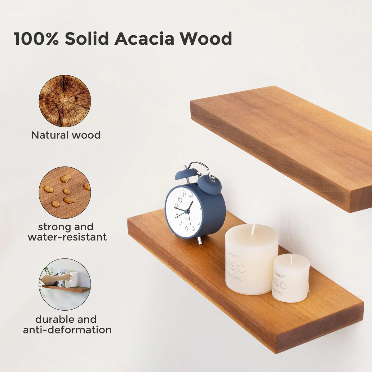 16 inch Solid Acacia Wood Floating Shelves Set of 2 Z80729