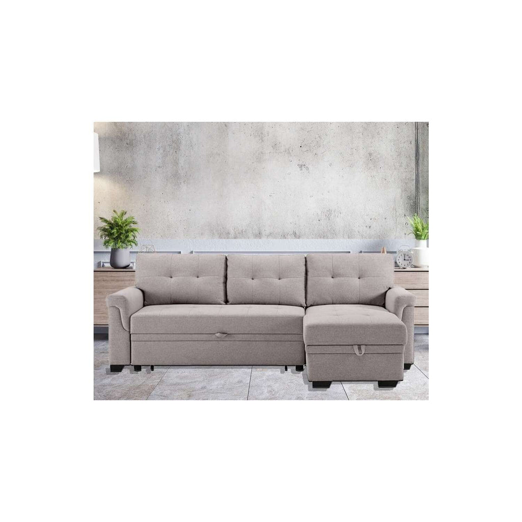 Light Gray Linen Reversible Sleeper Sectional Sofa with Storage Chaise I741875