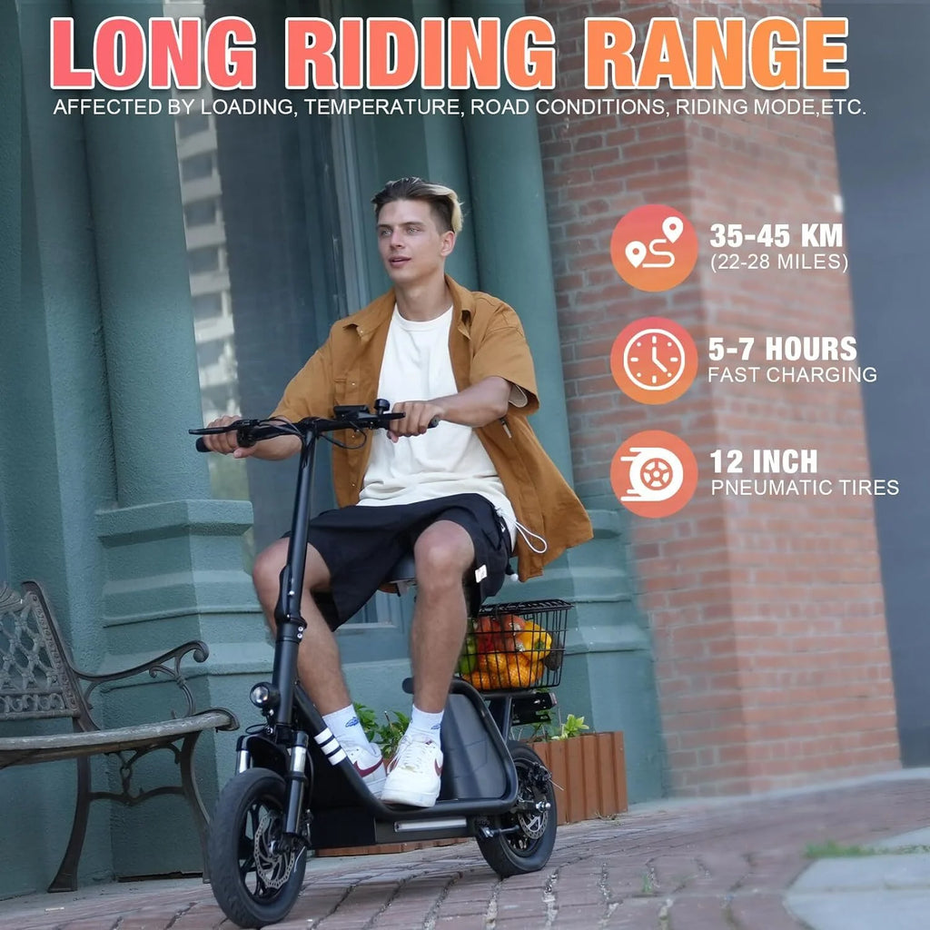 Electric Scooter with Seat, 400W Motor, 12 Pneumatic Tire Foldable U6493
