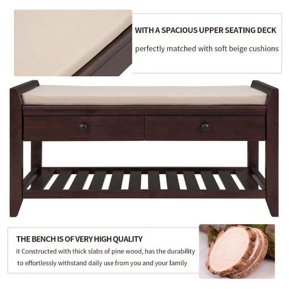 Cushioned Shoe Rack Bench with Drawers Q52500