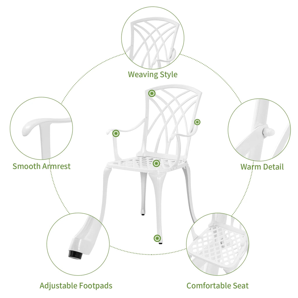 White Bistro Set with Umbrella Hole Cast Aluminum U579