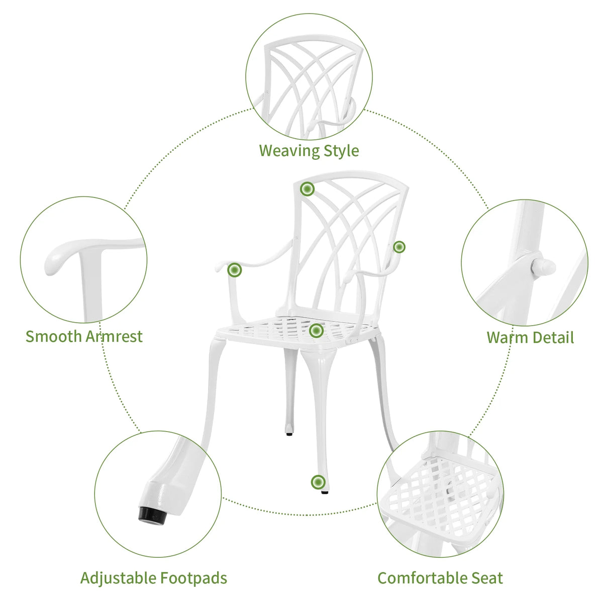 White Bistro Set with Umbrella Hole Cast Aluminum U579