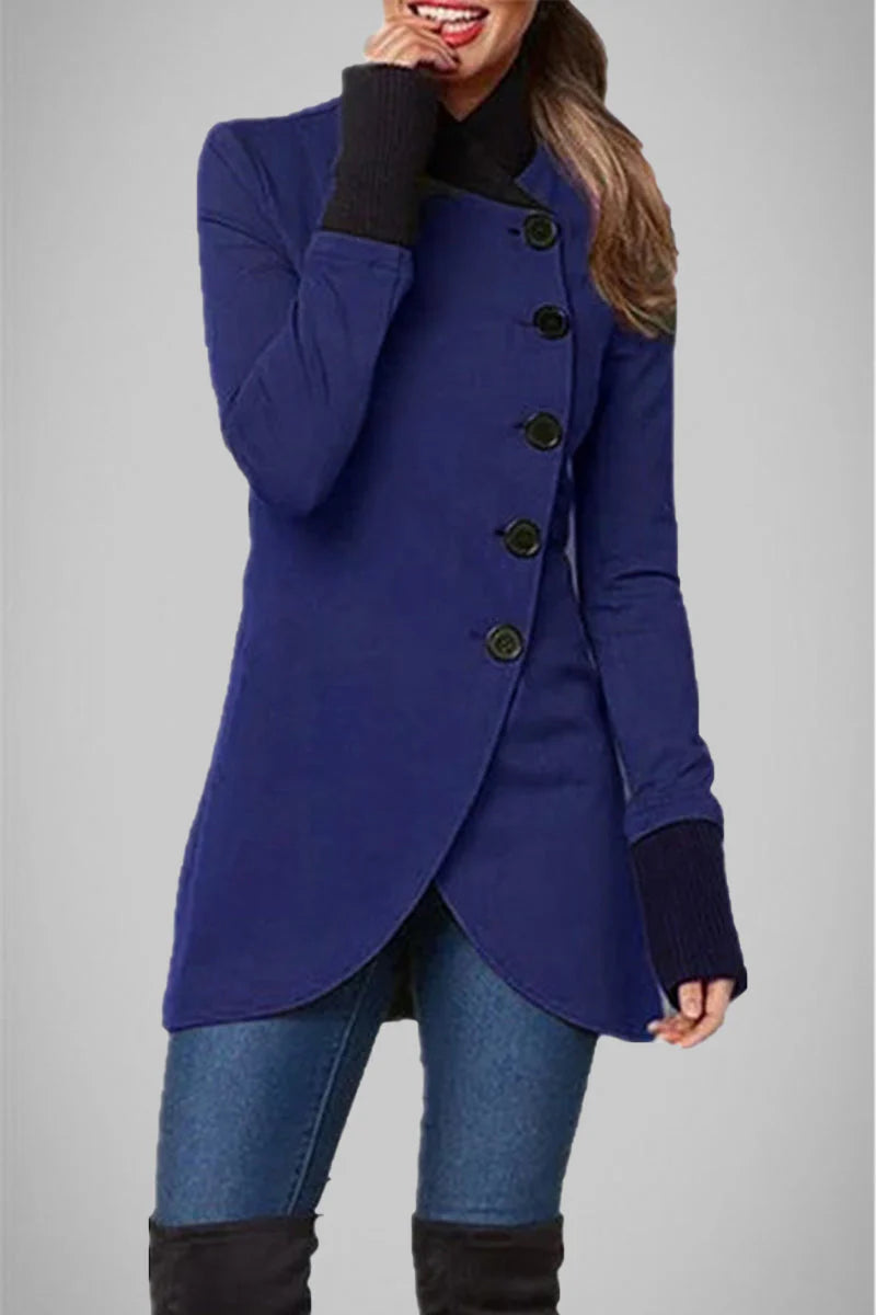 Solid Buttons Polo Collar Outerwear C9299