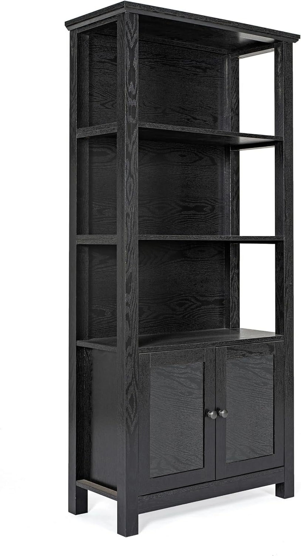 Black Wooden Bookcase And Storage Cabinet With Tempered Glass Doors And 3 Upper Shelves L57333