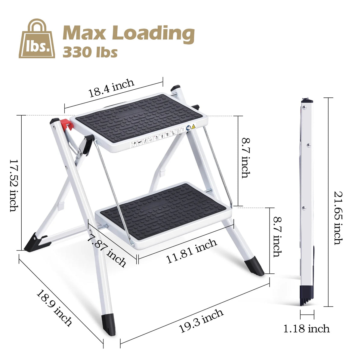 2 Step Folding Non-Slip Ladder 330Lbs Capacity H6011