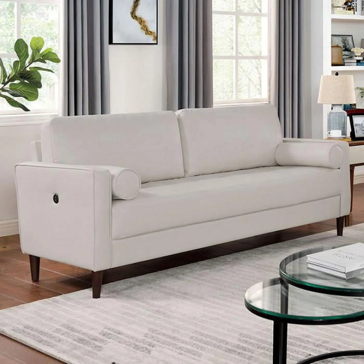 Off-White Leatherette Living Room Set 3pcs Q159170