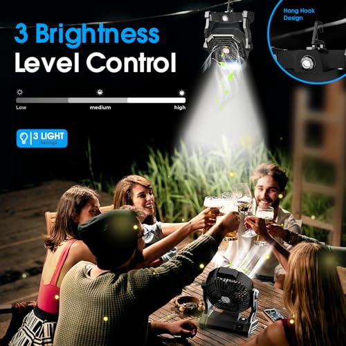 9 Inch Rechargeable Battery Powered Camping Fan with LED Lantern V682