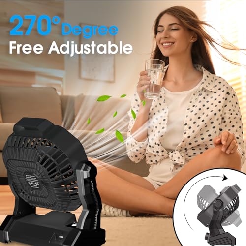 9 Inch Rechargeable Battery Powered Camping Fan with LED Lantern V682