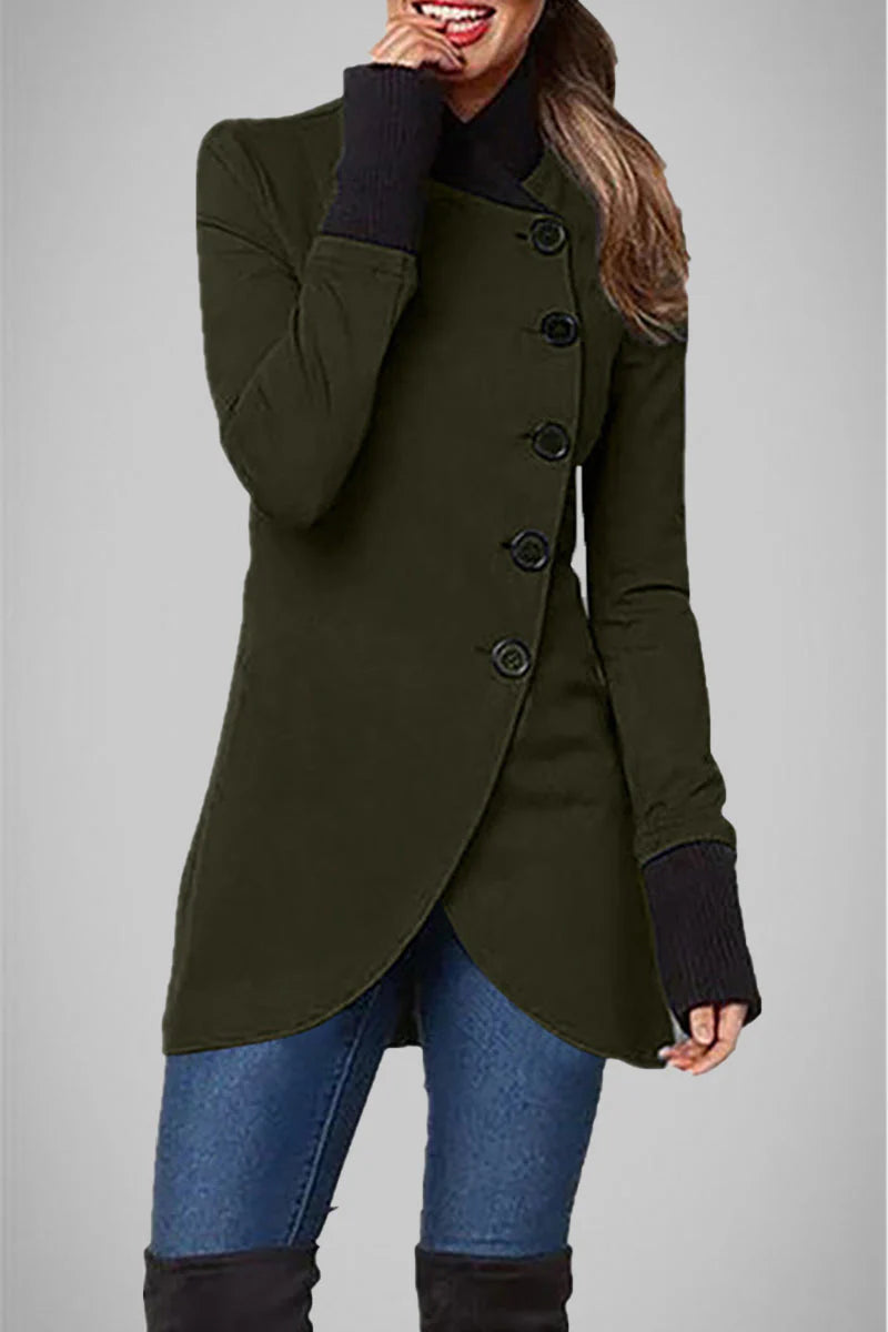 Solid Buttons Polo Collar Outerwear C9299